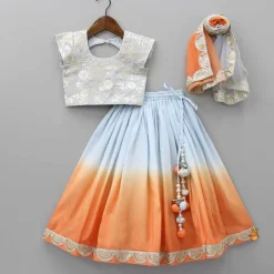 Fashion Sequins Floral Embroidered Blue Top And Ombre Lehenga With Matching Dupatta Twinning Sets | Ethnic Wear