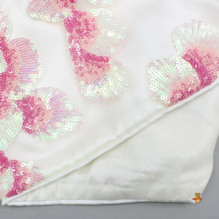 Outlet Sequins Floral Embroidered Off White Top And Lehenga With Sling Bag Ethnic Wear | Lehengas & Ghagras