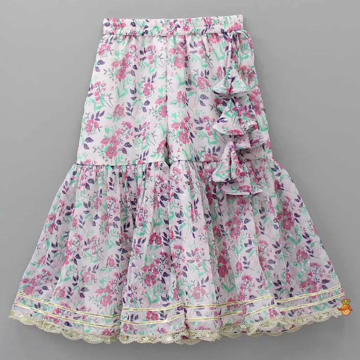 Best Sequins Lace Detailed Yoke Georgette Sleeveless Top And Sharara With Dupatta Ethnic Wear | Palazzos & Shararas