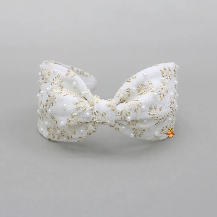 Clearance Sequins Leaf Embroidered White Hair Band Hair Accessories | Hair Bands
