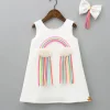 Clearance Sequins Rainbow Embroidered White Dress With Bowie Hair Clip Dresses & Sets | Dresses