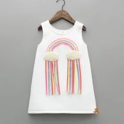 Clearance Sequins Rainbow Embroidered White Dress With Bowie Hair Clip Dresses & Sets | Dresses