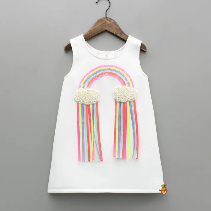 Clearance Sequins Rainbow Embroidered White Dress With Bowie Hair Clip Dresses & Sets | Dresses