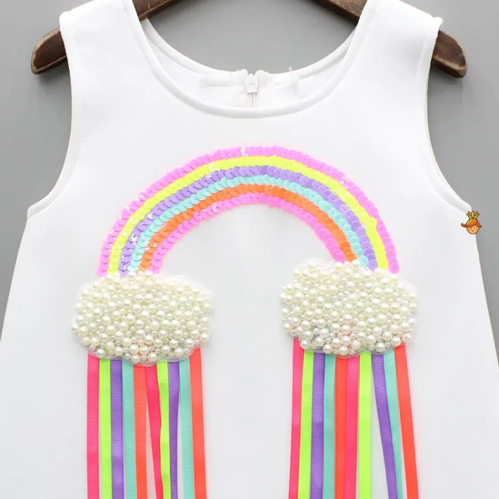 Clearance Sequins Rainbow Embroidered White Dress With Bowie Hair Clip Dresses & Sets | Dresses