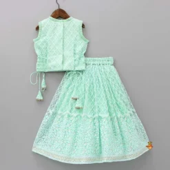 Hot Sequins Thread Embroidered Mint Green Top And Lehenga With Net Dupatta And Potli Bag Ethnic Wear | Lehengas & Ghagras
