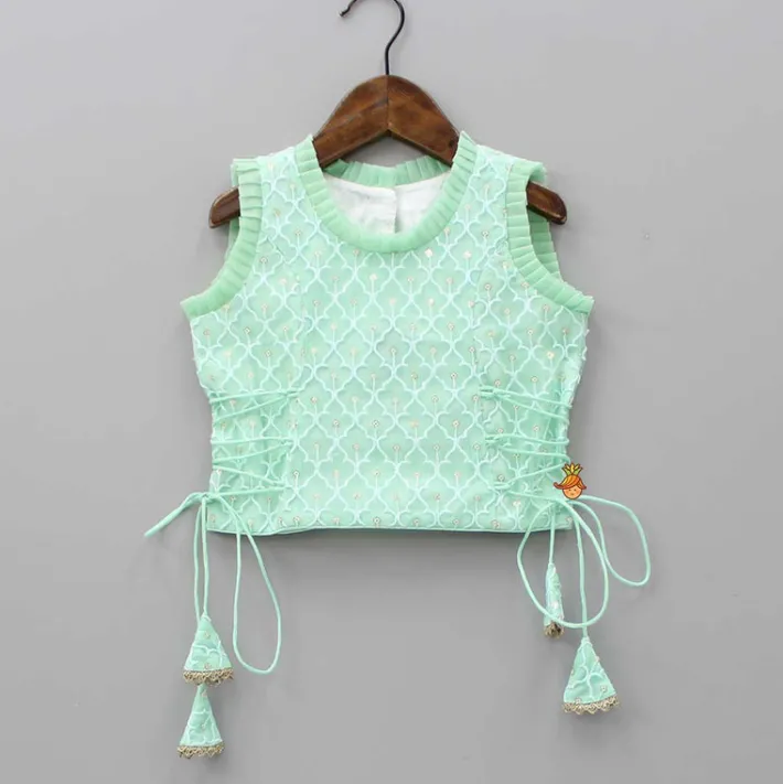 Hot Sequins Thread Embroidered Mint Green Top And Lehenga With Net Dupatta And Potli Bag Ethnic Wear | Lehengas & Ghagras