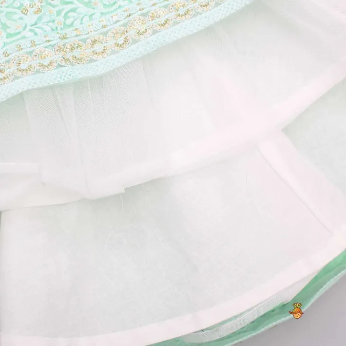 Hot Sequins Thread Embroidered Mint Green Top And Lehenga With Net Dupatta And Potli Bag Ethnic Wear | Lehengas & Ghagras