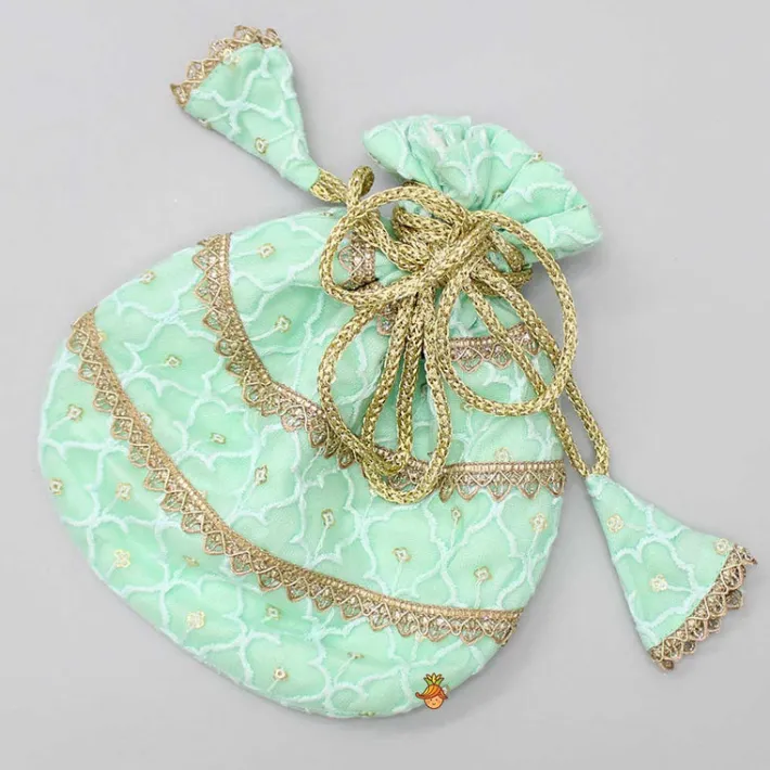 Hot Sequins Thread Embroidered Mint Green Top And Lehenga With Net Dupatta And Potli Bag Ethnic Wear | Lehengas & Ghagras