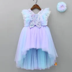Fashion Sequins Work Dual Tone High Low Dress With Matching Hair Clip Dresses & Sets | Dresses