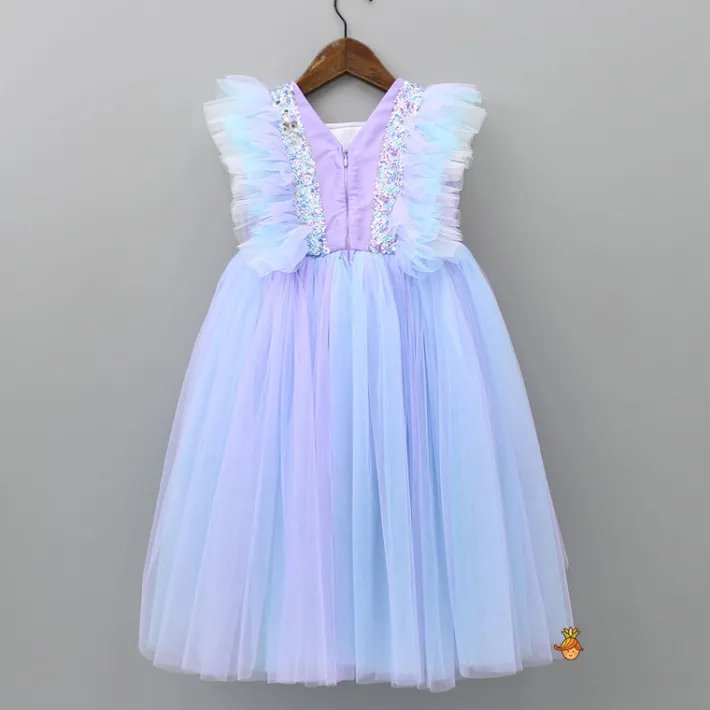 Fashion Sequins Work Dual Tone High Low Dress With Matching Hair Clip Dresses & Sets | Dresses
