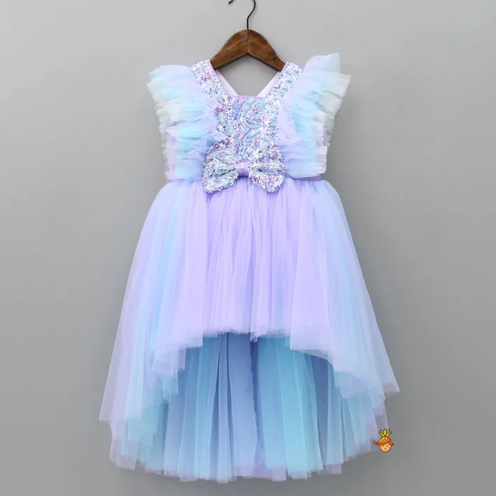 Fashion Sequins Work Dual Tone High Low Dress With Matching Hair Clip Dresses & Sets | Dresses