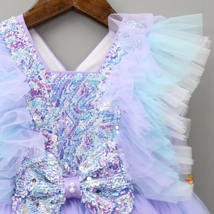 Fashion Sequins Work Dual Tone High Low Dress With Matching Hair Clip Dresses & Sets | Dresses