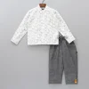 Fashion Sheep Hand Block Printed Shirt And Grey Pant BOY Formal Wear