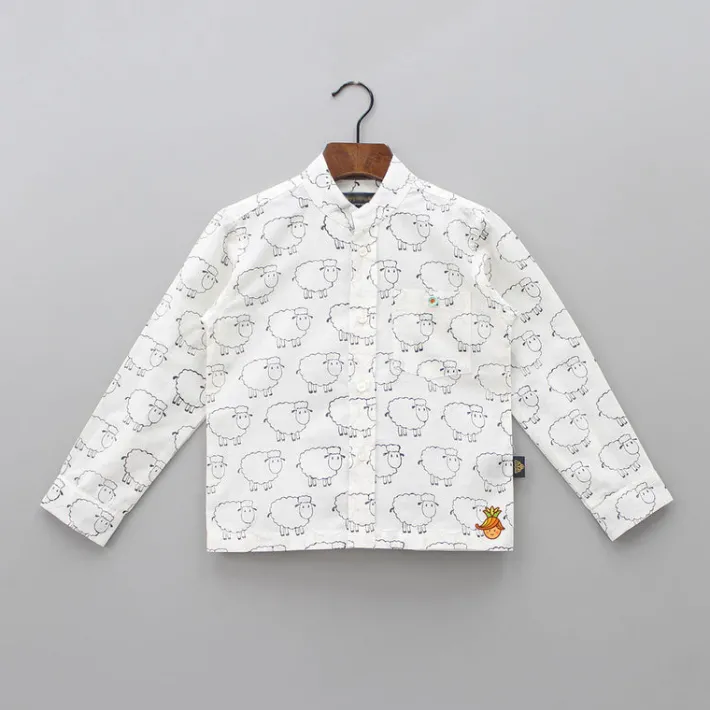 Fashion Sheep Hand Block Printed Shirt And Grey Pant BOY Formal Wear