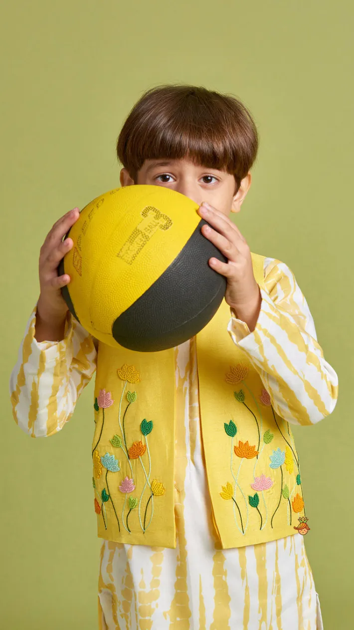 Outlet Shibori Printed Kurta With Beads Embroidered Yellow Open Jacket And Churidar BOY Twinning Sets | Indian Ethnic Wear