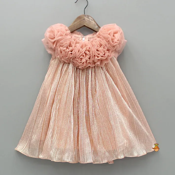 Discount Shimmery And Ruffle Frilled Rose Flowers Adorned Dress Dresses & Sets | Dresses
