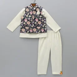 Online Short Kurta With Embroidered Black Jacket And Pyjama BOY Indian Ethnic Wear | Ethnic Sets