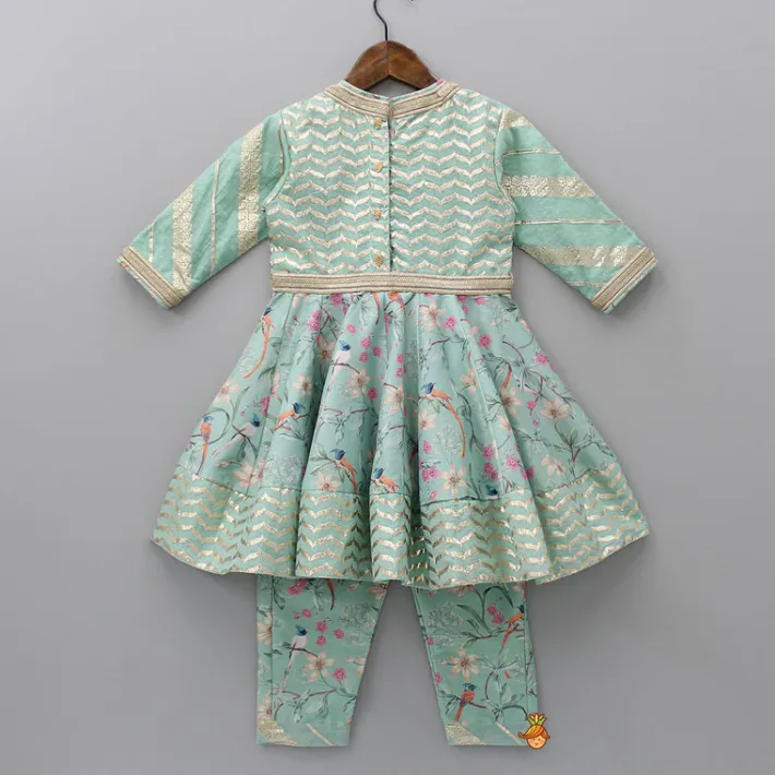 Best Side Knot Detail Green Long Kurti And Pant With Dupatta Ethnic Wear | Churidars & Salwars