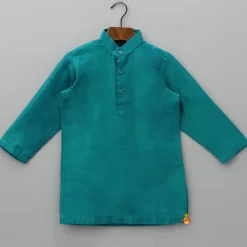 New Silk Green Kurta With Front Open Pocket Detail Printed Jacket And Cotton Pyjama BOY Indian Ethnic Wear | Ethnic Sets