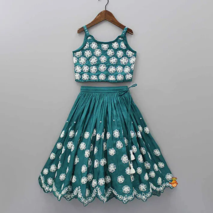 Fashion Silk Green Pleated Hem Top And Lehenga Ethnic Wear | Lehengas & Ghagras