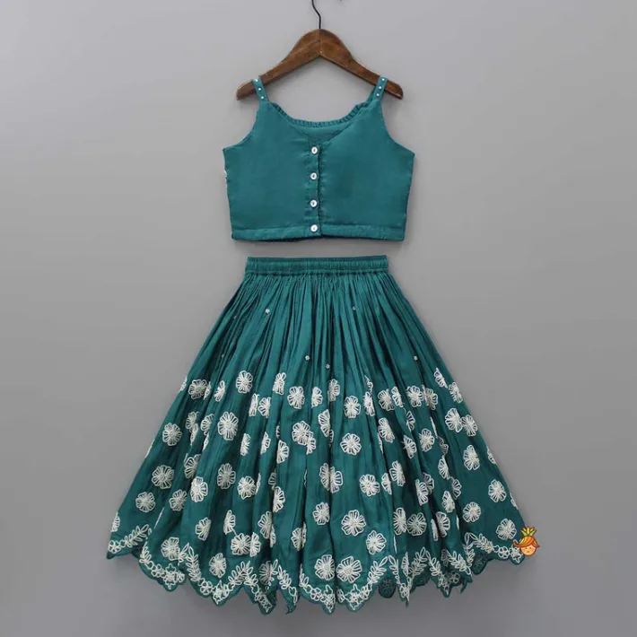 Fashion Silk Green Pleated Hem Top And Lehenga Ethnic Wear | Lehengas & Ghagras