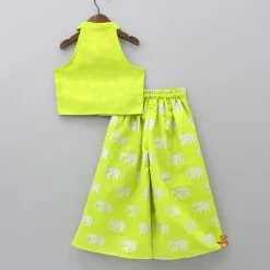 Online Sleeveless Green Top And Elephant Print Palazzo Ethnic Wear | Palazzos & Shararas