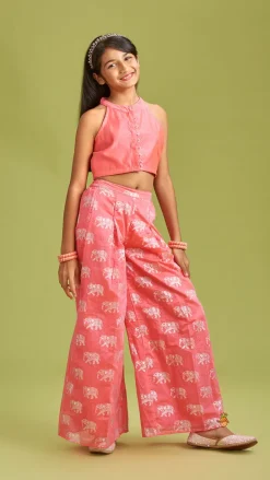 Online Sleeveless Pink Top and Elephant Print Palazzo Ethnic Wear | Palazzos & Shararas