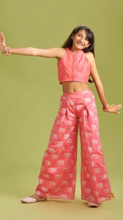 Online Sleeveless Pink Top and Elephant Print Palazzo Ethnic Wear | Palazzos & Shararas