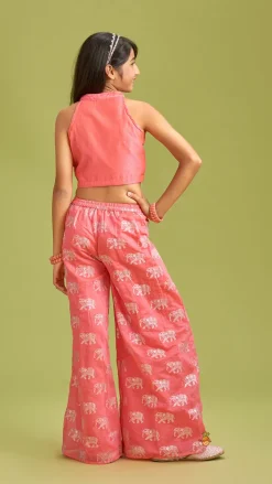 Online Sleeveless Pink Top and Elephant Print Palazzo Ethnic Wear | Palazzos & Shararas