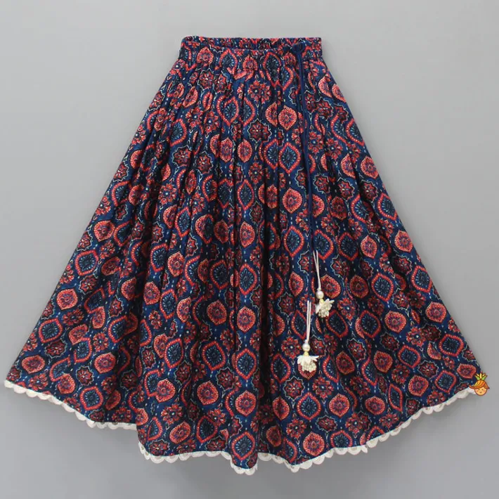 Outlet Sleeveless Printed Multicolour Top And Lehenga With Red Dupatta Ethnic Wear | Lehengas & Ghagras