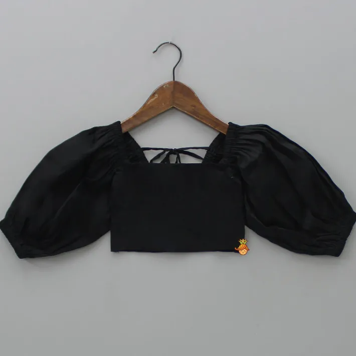 Sale Smocked Back Stylish Sleeves Black Top And Fringes Skirt With Knot Detail Hair Band Dresses & Sets | Sets