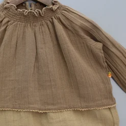 Discount Smocked Dual Tone Brown Top Tops & Tunics