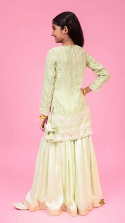 Hot Splendid Embroidered Georgette Green Kurti With Sharara And Dupatta Ethnic Wear | Palazzos & Shararas
