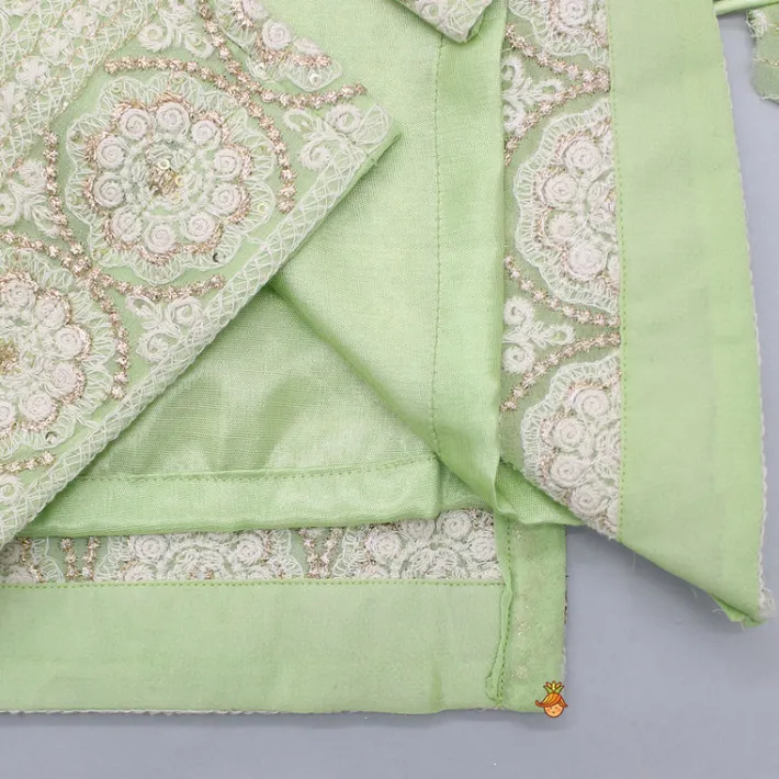 Hot Splendid Embroidered Georgette Green Kurti With Sharara And Dupatta Ethnic Wear | Palazzos & Shararas