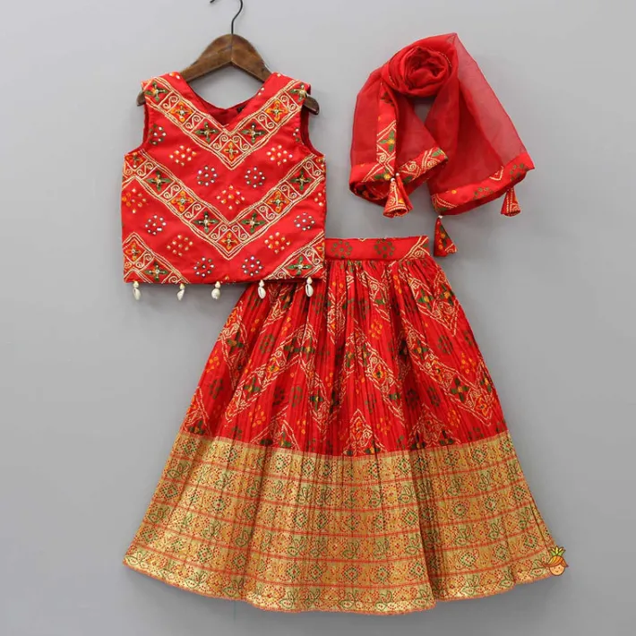 Sale Splendid Sequins Work Red Top And Lehenga With Dupatta Ethnic Wear | Lehengas & Ghagras