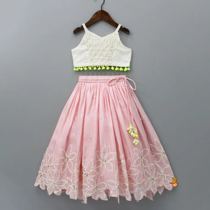 Online Strappy Top And Pleated Pink Lehenga With Net Dupatta Ethnic Wear | Lehengas & Ghagras