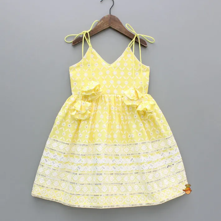 Clearance Strappy V Neck Embroidered Yellow Kurti And Pant With Sling Bag Ethnic Wear | Churidars & Salwars