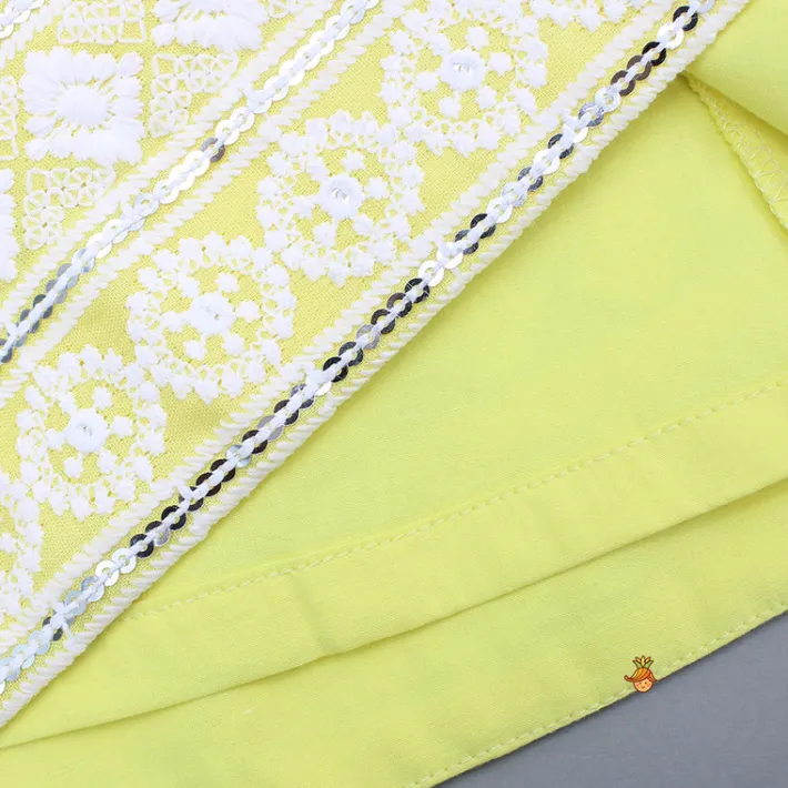 Clearance Strappy V Neck Embroidered Yellow Kurti And Pant With Sling Bag Ethnic Wear | Churidars & Salwars