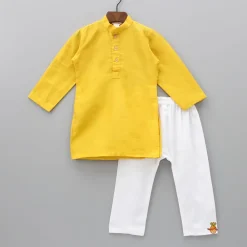 Sale Stripped Asymmetric Jacket With Mustard Yellow Kurta And Pyjama BOY Indian Ethnic Wear | Ethnic Sets