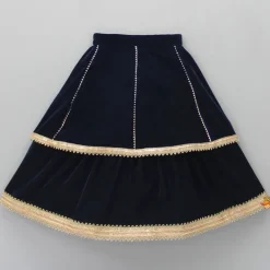 New Stunning Embroidered Blue Velvet Top And Layered Lehenga With Dupatta Ethnic Wear | Lehengas & Ghagras