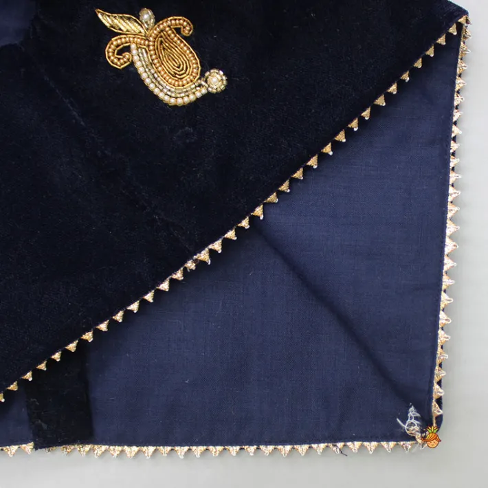 New Stunning Embroidered Blue Velvet Top And Layered Lehenga With Dupatta Ethnic Wear | Lehengas & Ghagras