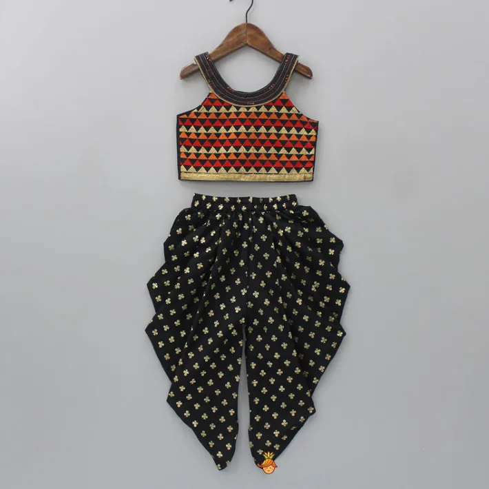 Clearance Stunning Embroidered Halter Neck Top With Printed Dhoti Ethnic Wear | Dhotis & Patialas