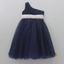 New Stunning Pearls And White Stones Embellished Navy Blue Gown Dresses & Sets | Gowns