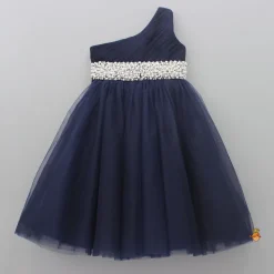 New Stunning Pearls And White Stones Embellished Navy Blue Gown Dresses & Sets | Gowns