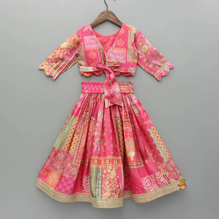Hot Stunning Pink Raw Silk Scalloped Top And Pearly Tassels Enhanced Lehenga Ethnic Wear | Lehengas & Ghagras