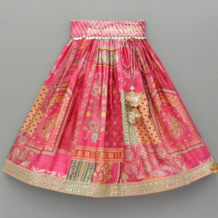 Hot Stunning Pink Raw Silk Scalloped Top And Pearly Tassels Enhanced Lehenga Ethnic Wear | Lehengas & Ghagras