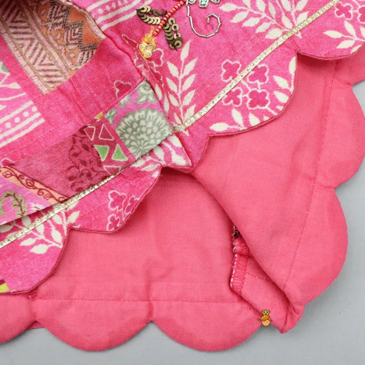 Hot Stunning Pink Raw Silk Scalloped Top And Pearly Tassels Enhanced Lehenga Ethnic Wear | Lehengas & Ghagras