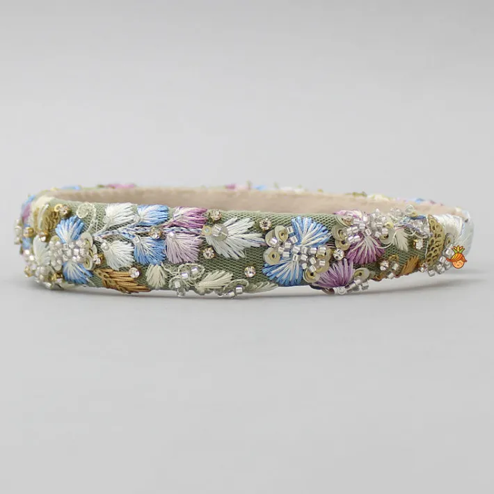 Discount Stunning Thread Embroidered Green Net Hair Band Hair Accessories | Hair Bands