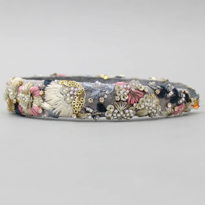 Fashion Stunning Thread Embroidered Grey Net Hair Band Hair Accessories | Hair Bands