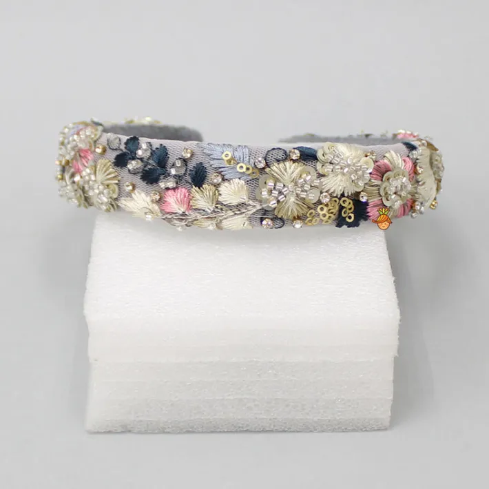Fashion Stunning Thread Embroidered Grey Net Hair Band Hair Accessories | Hair Bands